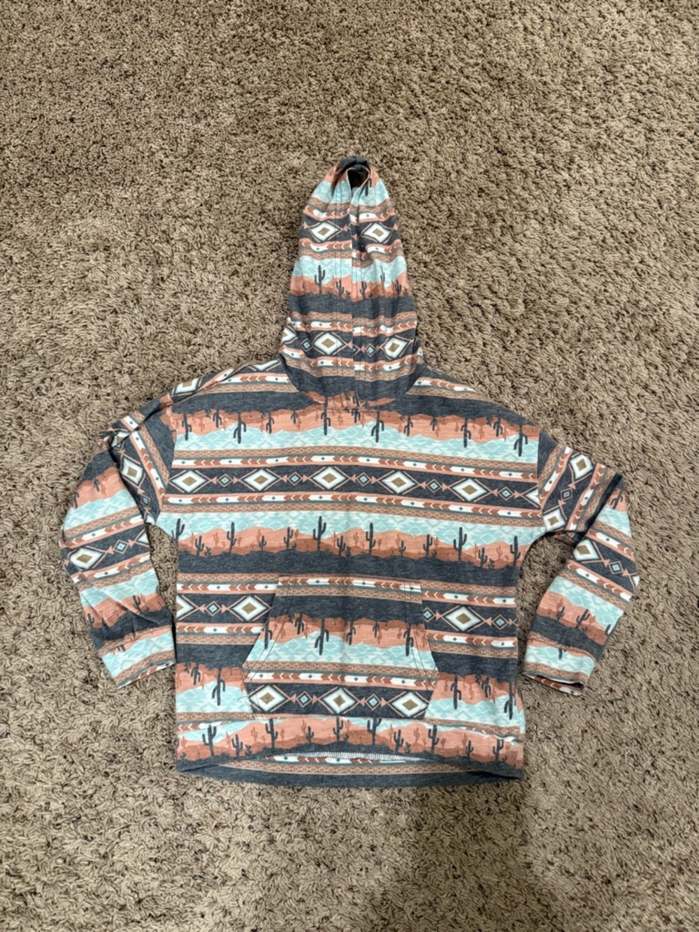 Rock & Roll Cowgirl Southwestern Crewneck Hoodie in Terracotta, Teal & Charcoal